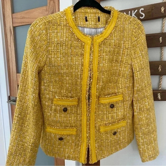 Talbots Classic Lined Butter Yellow Tweed Career Blazer Jacket Women's Small EUC - Picture 5 of 16